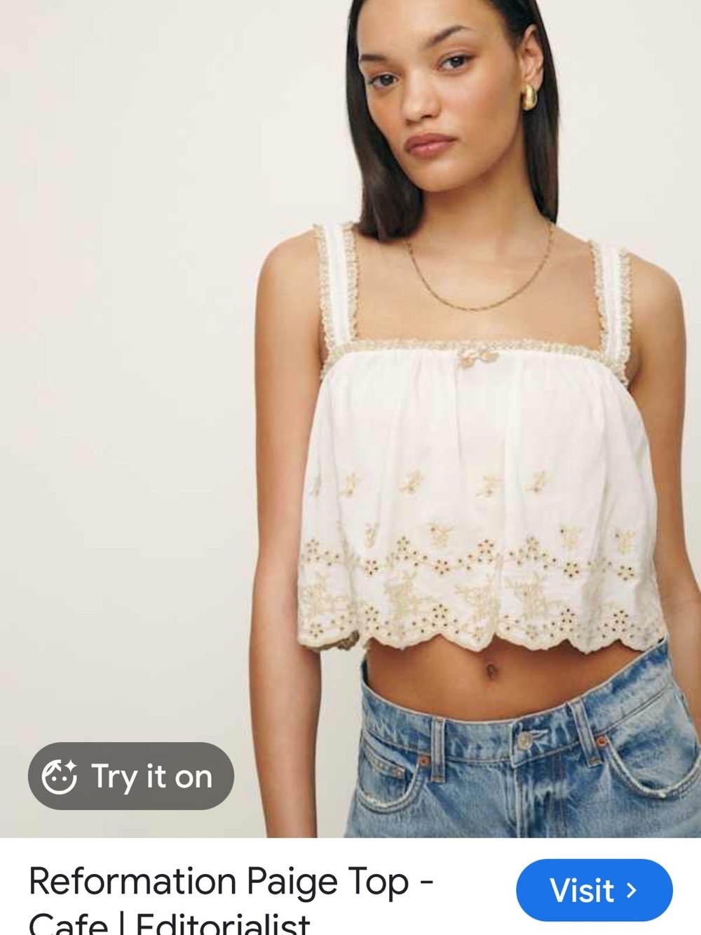 Reformation Paige Top White Beige Shirt Embroidered Eyelet sz L NEW